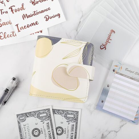 A8 Money Saving Binder, Mini Budget Binder Wallet with 8 Cash Envelopes & 12 Budget Sheets, PU Savings Binder with 2 Gold Stickers for Budgeting and Organizing, Black in Saudi Arabia
