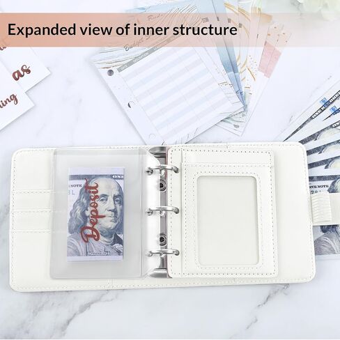 A8 Money Saving Binder, Mini Budget Binder Wallet with 8 Cash Envelopes & 12 Budget Sheets, PU Savings Binder with 2 Gold Stickers for Budgeting and Organizing, Black in Saudi Arabia