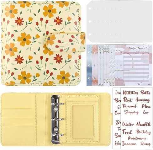 A8 Money Saving Binder, Mini Budget Binder Wallet with 8 Cash Envelopes & 12 Budget Sheets, PU Savings Binder with 2 Gold Stickers for Budgeting and Organizing, Black in Saudi Arabia