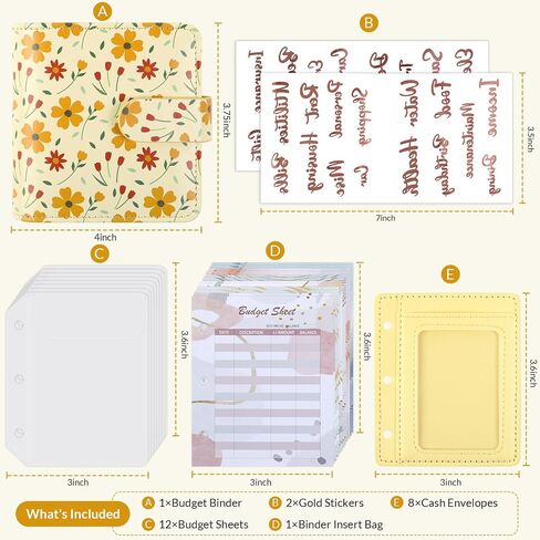 A8 Money Saving Binder, Mini Budget Binder Wallet with 8 Cash Envelopes & 12 Budget Sheets, PU Savings Binder with 2 Gold Stickers for Budgeting and Organizing, Black in Saudi Arabia