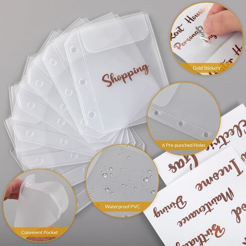 A8 Money Saving Binder, Mini Budget Binder Wallet with 8 Cash Envelopes & 12 Budget Sheets, PU Savings Binder with 2 Gold Stickers for Budgeting and Organizing, Black in Saudi Arabia