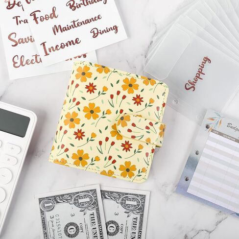 A8 Money Saving Binder, Mini Budget Binder Wallet with 8 Cash Envelopes & 12 Budget Sheets, PU Savings Binder with 2 Gold Stickers for Budgeting and Organizing, Black in Saudi Arabia