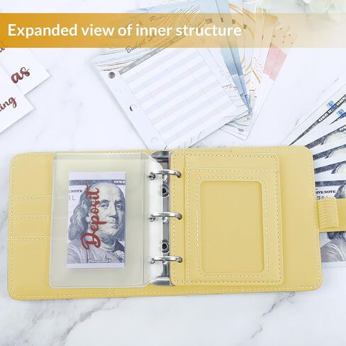 A8 Money Saving Binder, Mini Budget Binder Wallet with 8 Cash Envelopes & 12 Budget Sheets, PU Savings Binder with 2 Gold Stickers for Budgeting and Organizing, Black in Saudi Arabia