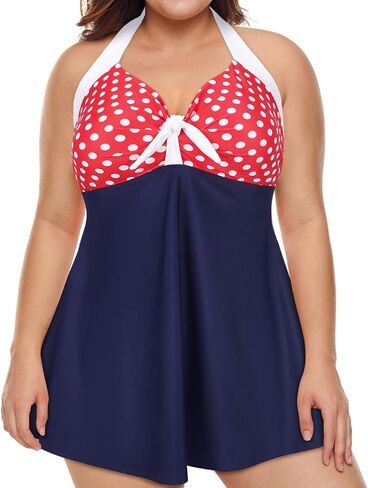 HDE Women's One Piece Swimdress Plus Size Tummy Control Boy Short Retro Swimsuit in Saudi Arabia