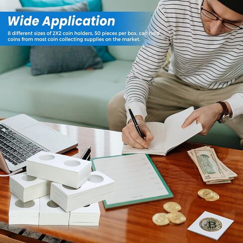 400 قطعة 8 أحجام متنوعة من حامل العملات المعدنية من الورق المقوى، مستلزمات جمع العملات المعدنية، حامل العملات 2 × 2 بوصة لجمع العملات المعدنية in Kuwait