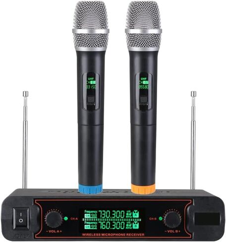 Wireless Microphone Systems, Dual Cordless Karaoke Microphone Set, Handheld Dynamic Mic Microfono for Singing with Receiver for Home Karaoke, Party, Church, DJ, Wedding, Speech (V-250) in Saudi Arabia