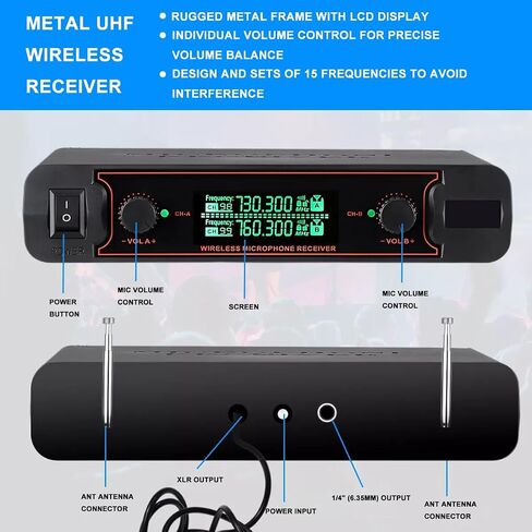 Wireless Microphone Systems, Dual Cordless Karaoke Microphone Set, Handheld Dynamic Mic Microfono for Singing with Receiver for Home Karaoke, Party, Church, DJ, Wedding, Speech (V-250) in Saudi Arabia