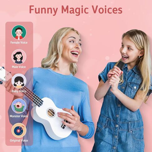 آلة كاريوكي مع 2 ميكروفونات لاسلكية، آلة كاريوكي صغيرة محمولة بلوتوث، مكبر صوت كاريوكي مع أضواء LED، ميكروفون للأطفال ألعاب هدايا عيد ميلاد للفتيات 3-12 سنة in Kuwait