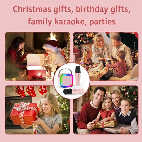 آلة كاريوكي مع 2 ميكروفونات لاسلكية، آلة كاريوكي صغيرة محمولة بلوتوث، مكبر صوت كاريوكي مع أضواء LED، ميكروفون للأطفال ألعاب هدايا عيد ميلاد للفتيات 3-12 سنة in Kuwait