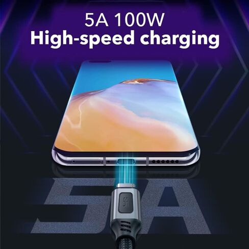 كابل SlimQ 𝐒𝐥𝐢𝐦𝐐 USB C، 100 وات USB C إلى USB C كابل شحن سريع الرأس 3.3FT PD3.0 نوع C إلى نوع C كابل 20 فولت 5 أمبير سلك شاحن سريع كابل شاحن USB C مجدول من النايلون (عبوتان، USB 2.0) in Kuwait