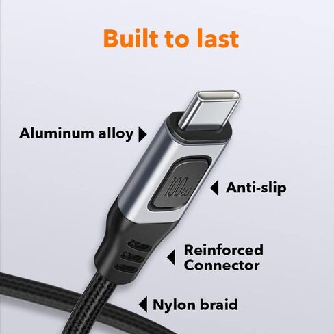 كابل SlimQ 𝐒𝐥𝐢𝐦𝐐 USB C، 100 وات USB C إلى USB C كابل شحن سريع الرأس 3.3FT PD3.0 نوع C إلى نوع C كابل 20 فولت 5 أمبير سلك شاحن سريع كابل شاحن USB C مجدول من النايلون (عبوتان، USB 2.0) in Kuwait