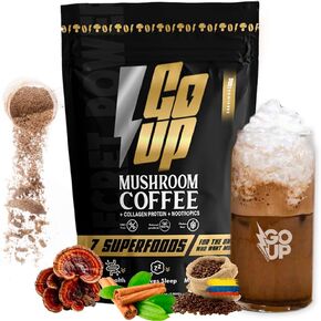 Go Up Mushroom Coffee with Reishi Mushroom, Collagen Blend, L-Theanine - Enriched with Cinnamon, B6 - B12 Vitamins, for Focus, Digestion, Immunity and Sustained Energy 30 Servings of Mushroom Coffee in Saudi Arabia