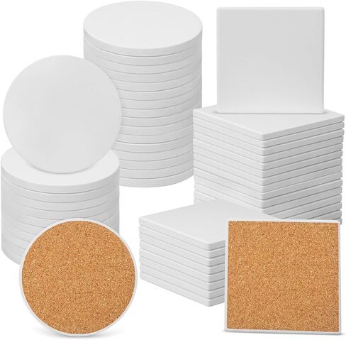 GNIEMCKIN 60 Pieces 4 Inch Round Blank Ceramic Coasters, Unglazed Ceramic Tiles Coasters, Ceramic Tiles with Cork Backing Pads for Painting, DIY Crafts, Mosaics, Circular, White. in Saudi Arabia