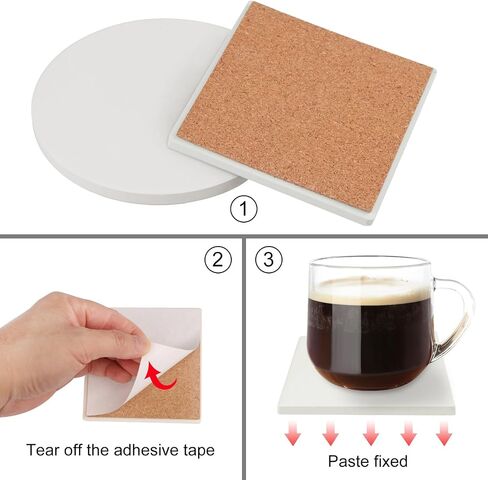 GNIEMCKIN 60 Pieces 4 Inch Round Blank Ceramic Coasters, Unglazed Ceramic Tiles Coasters, Ceramic Tiles with Cork Backing Pads for Painting, DIY Crafts, Mosaics, Circular, White. in Saudi Arabia