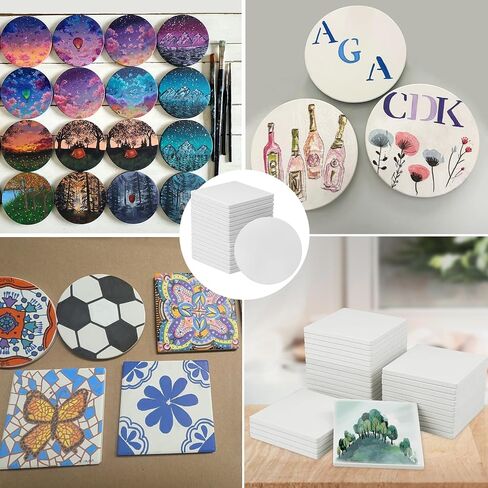 GNIEMCKIN 60 Pieces 4 Inch Round Blank Ceramic Coasters, Unglazed Ceramic Tiles Coasters, Ceramic Tiles with Cork Backing Pads for Painting, DIY Crafts, Mosaics, Circular, White. in Saudi Arabia