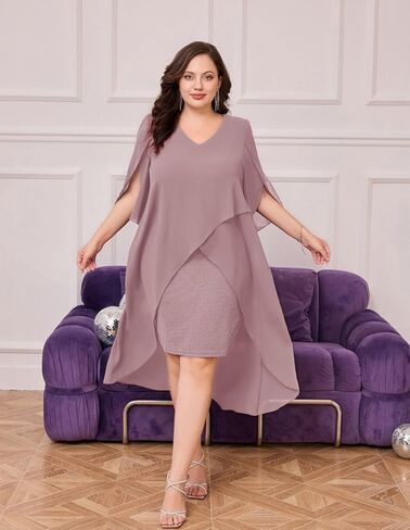 Hanna Nikole Women's Plus Size Mesh Cape Overlay Bodycon Knee Length Pencil Dress for Wedding Guest Peacock Blue 2X in Kuwait