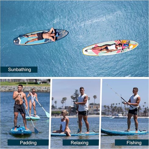 لوح التجديف من GYMMALL، ألواح تجديف قابلة للنفخ للبالغين والشباب من جميع مستويات المهارة، تصميم واسع وغير قابل للانزلاق، ألواح تجديف قابلة للنفخ مع ملحقات ممتازة وحقيبة تخزين، أزرق داكن in Kuwait