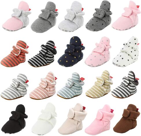 HsdsBebe Unisex Newborn Baby Cotton Booties Non-Slip Sole for Toddler Boys Girls Infant Winter Warm Fleece Cozy Socks Shoes(Z124 pink,1) in Saudi Arabia