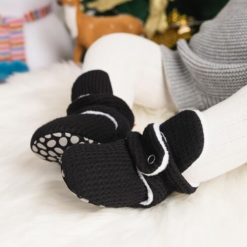 HsdsBebe Unisex Newborn Baby Cotton Booties Non-Slip Sole for Toddler Boys Girls Infant Winter Warm Fleece Cozy Socks Shoes(Z124 pink,1) in Kuwait