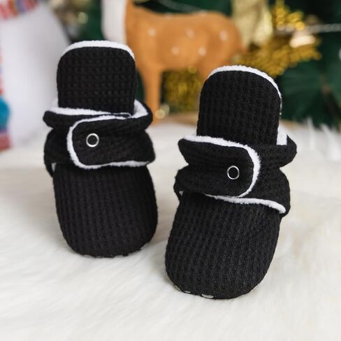 HsdsBebe Unisex Newborn Baby Cotton Booties Non-Slip Sole for Toddler Boys Girls Infant Winter Warm Fleece Cozy Socks Shoes(Z124 pink,1) in Kuwait