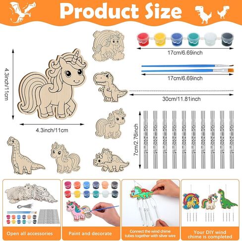 24 Sets Halloween Wind Chimes Craft for Kids Make Your Own Wooden Wind Chime DIY Coloring Hanging Wind Chime Wood Arts and Crafts for Halloween Party Favor Supplies Home Classroom Activities in Kuwait