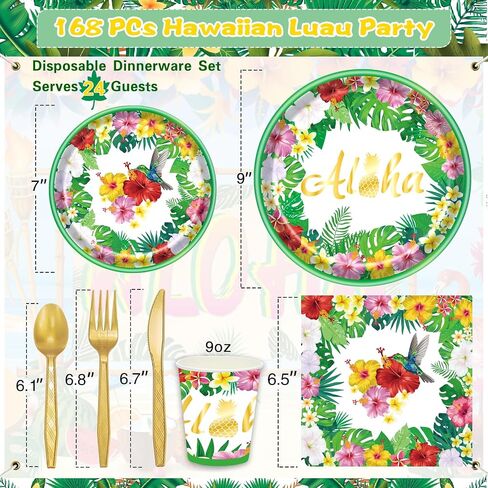 Hawaiian Luau Party Decorations Supplies, Tropical Aloha Birthday Party Plates Summer Beach Holiday Flamingo Disposable Dinnerware Set With Paper Plates Cup Napkin Plastic Fork Knives Spoon, Serves 24 in Saudi Arabia