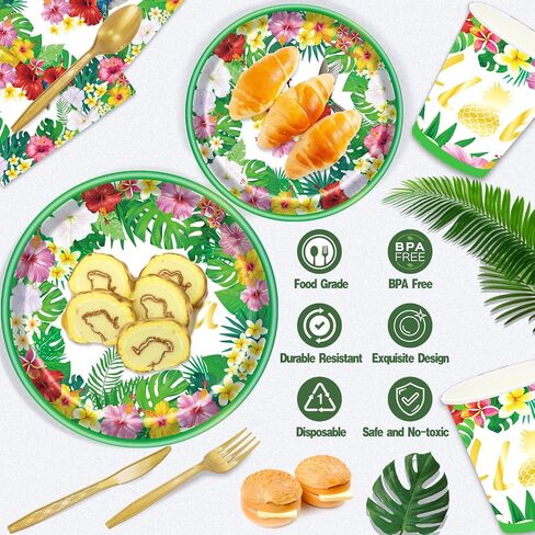 Hawaiian Luau Party Decorations Supplies, Tropical Aloha Birthday Party Plates Summer Beach Holiday Flamingo Disposable Dinnerware Set With Paper Plates Cup Napkin Plastic Fork Knives Spoon, Serves 24 in Saudi Arabia