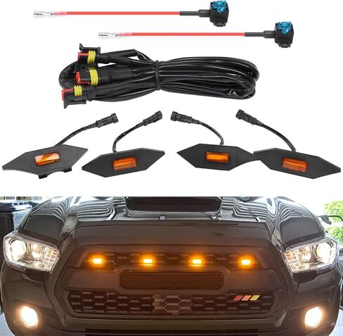 4PCS LED Grill Light with Fuse Adaptor & Wire Harness for Toyota Tacoma 2016-2019 TRD PRO OEM Front Bumper，Amber Yellow Raptor Grille Light Kit(Not Fit Tacoma Off Road & Sport) in Saudi Arabia