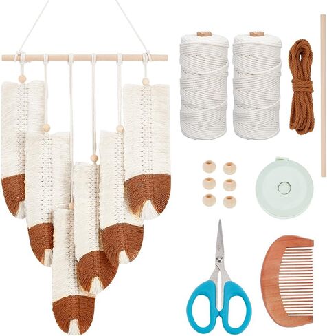 ORIGACH DIY Macrame ريشة الجدار شنقا عدة بوهو الأبيض والرمادي الداكن ريشة نسيج Macrame عدة للبالغين المبتدئين اليدوية ريفي Macrame الريش ورقة الجدار شماعات ديكور لغرفة المعيشة غرفة نوم in Kuwait