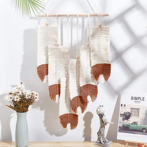 ORIGACH DIY Macrame ريشة الجدار شنقا عدة بوهو الأبيض والرمادي الداكن ريشة نسيج Macrame عدة للبالغين المبتدئين اليدوية ريفي Macrame الريش ورقة الجدار شماعات ديكور لغرفة المعيشة غرفة نوم in Kuwait