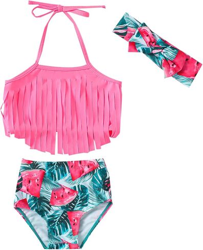LYSMuch Baby Girl Bikini Swimsuit Tassel Toddler Floral Bow Swimsuit(Purple, 2-3Years) in Kuwait