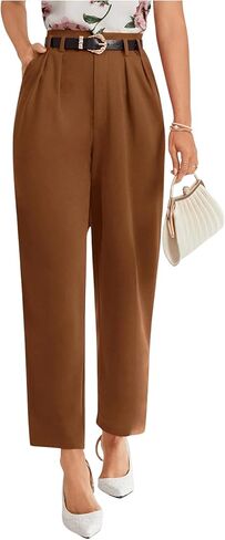 Floerns Women's Elegant Dress Pants Tapered High Waisted Straight Leg Suit Trousers in Kuwait