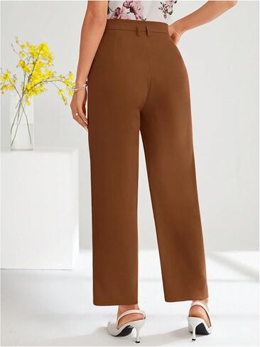 Floerns Women's Elegant Dress Pants Tapered High Waisted Straight Leg Suit Trousers in Kuwait
