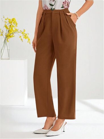 Floerns Women's Elegant Dress Pants Tapered High Waisted Straight Leg Suit Trousers in Kuwait