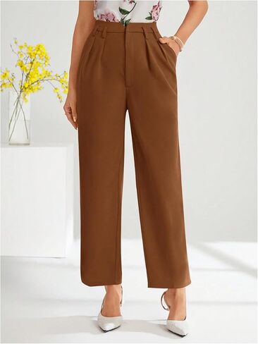Floerns Women's Elegant Dress Pants Tapered High Waisted Straight Leg Suit Trousers in Kuwait