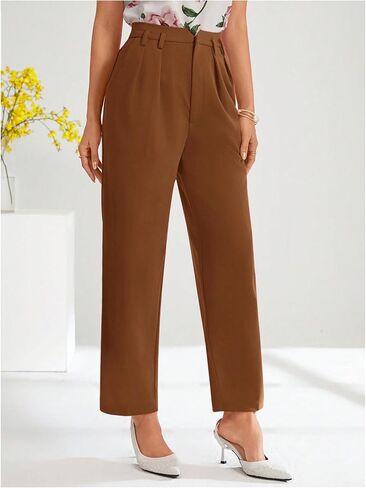 Floerns Women's Elegant Dress Pants Tapered High Waisted Straight Leg Suit Trousers in Kuwait