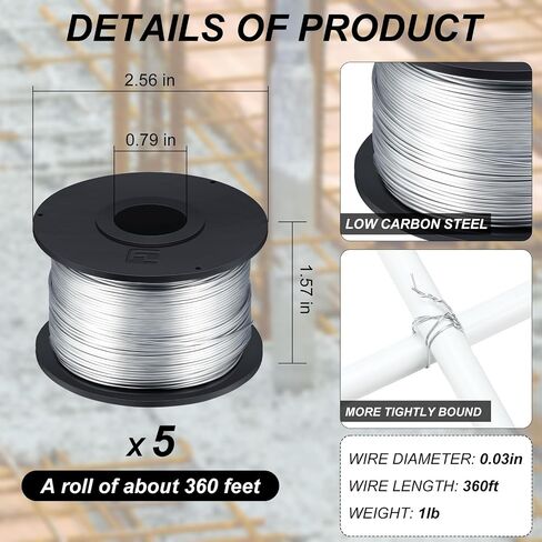 10 Rolls Rebar Tie Wire Coil 1/32 0.8 mm Tying Wire Rebar Tie Tool, 360 ft Rebar Tie Gun Wire for Automatic Rebar Tie Wire Twister, 3600 ft Totally in Saudi Arabia