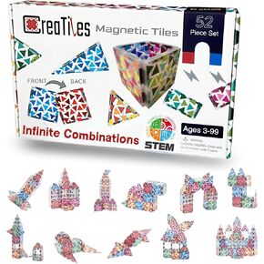 Creatiles Rainbow Mosaic Magnetic Tiles: 52 Pieces Modern Colors, STEM Education - Vibrant Building Blocks Toy for Imaginative Play and Learning - Best Gift for Kids Ages 3 4 5 6 7 8 9 10+ in Kuwait