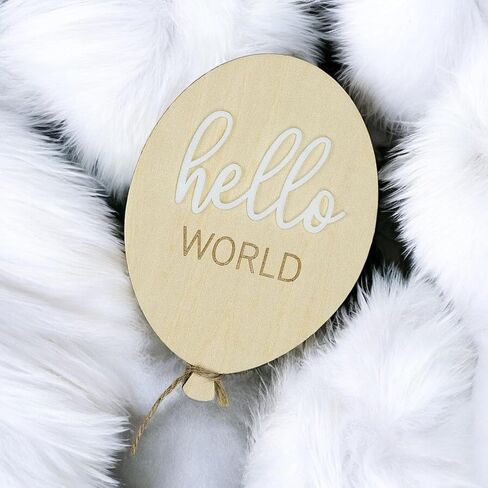 AXAHUHIVN Hello World Birth Announcement Sign for Newborn, Birth Stats Sign, Hello World Baby Name Wooden Sign, Wooden Birth Announcement Plaque "Hello World" Matte White Acrylic (17) in Saudi Arabia
