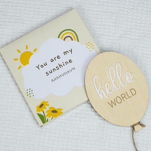 AXAHUHIVN Hello World Birth Announcement Sign for Newborn, Birth Stats Sign, Hello World Baby Name Wooden Sign, Wooden Birth Announcement Plaque "Hello World" Matte White Acrylic (17) in Saudi Arabia