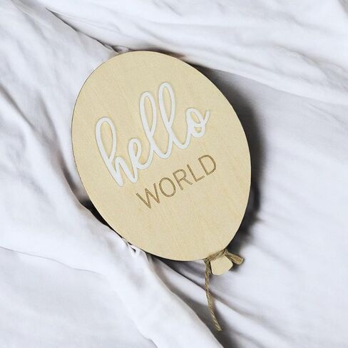 AXAHUHIVN Hello World Birth Announcement Sign for Newborn, Birth Stats Sign, Hello World Baby Name Wooden Sign, Wooden Birth Announcement Plaque "Hello World" Matte White Acrylic (17) in Saudi Arabia
