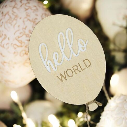 AXAHUHIVN Hello World Birth Announcement Sign for Newborn, Birth Stats Sign, Hello World Baby Name Wooden Sign, Wooden Birth Announcement Plaque "Hello World" Matte White Acrylic (17) in Saudi Arabia