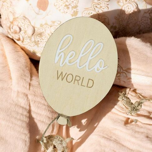 AXAHUHIVN Hello World Birth Announcement Sign for Newborn, Birth Stats Sign, Hello World Baby Name Wooden Sign, Wooden Birth Announcement Plaque "Hello World" Matte White Acrylic (17) in Saudi Arabia