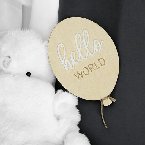 AXAHUHIVN Hello World Birth Announcement Sign for Newborn, Birth Stats Sign, Hello World Baby Name Wooden Sign, Wooden Birth Announcement Plaque "Hello World" Matte White Acrylic (17) in Saudi Arabia