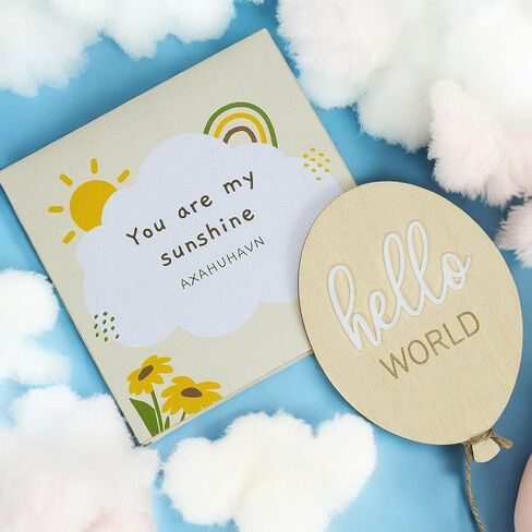 AXAHUHIVN Hello World Birth Announcement Sign for Newborn, Birth Stats Sign, Hello World Baby Name Wooden Sign, Wooden Birth Announcement Plaque "Hello World" Matte White Acrylic (17) in Saudi Arabia