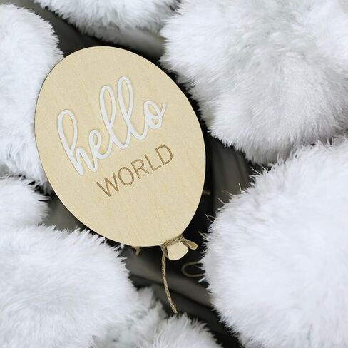 AXAHUHIVN Hello World Birth Announcement Sign for Newborn, Birth Stats Sign, Hello World Baby Name Wooden Sign, Wooden Birth Announcement Plaque "Hello World" Matte White Acrylic (17) in Saudi Arabia