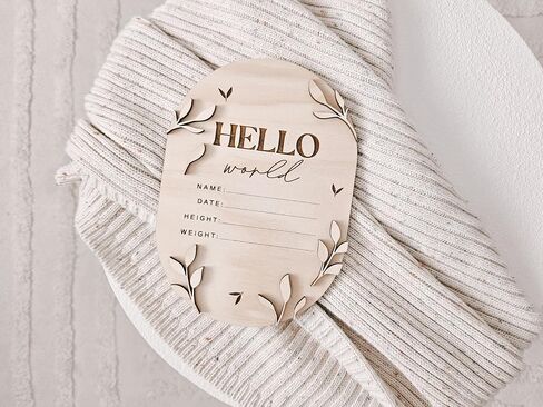 AXAHUHIVN Hello World Birth Announcement Sign for Newborn, Birth Stats Sign, Hello World Baby Name Wooden Sign, Wooden Birth Announcement Plaque "Hello World" Matte White Acrylic (17) in Saudi Arabia