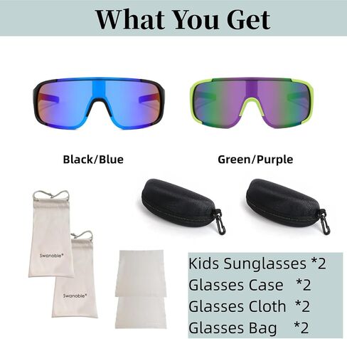 swanoble UV400 2 Sports Sunglasses for Kids Cycling,Light frame Sunglasses for Boys Girls,Youth Softball Baseball Golf in Saudi Arabia