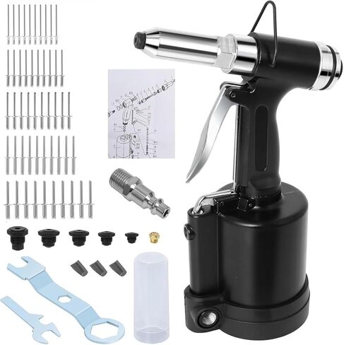Pneumatic Rivet Gun Air Pop Riveter Gun Tool Kit 1/4" 3/16" 5/32" 1/8" and 3/32" Capacity Nosepieces with 50PCS Rivets Upgrade Pop Pneumatic Riveting Gun Set Heavy Duty Air Rivet Gun in Kuwait
