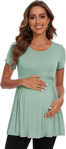 Women's Maternity Tops Short & Long Sleeve Pleated Waist Shirts Pregnancy Clothes in Saudi Arabia